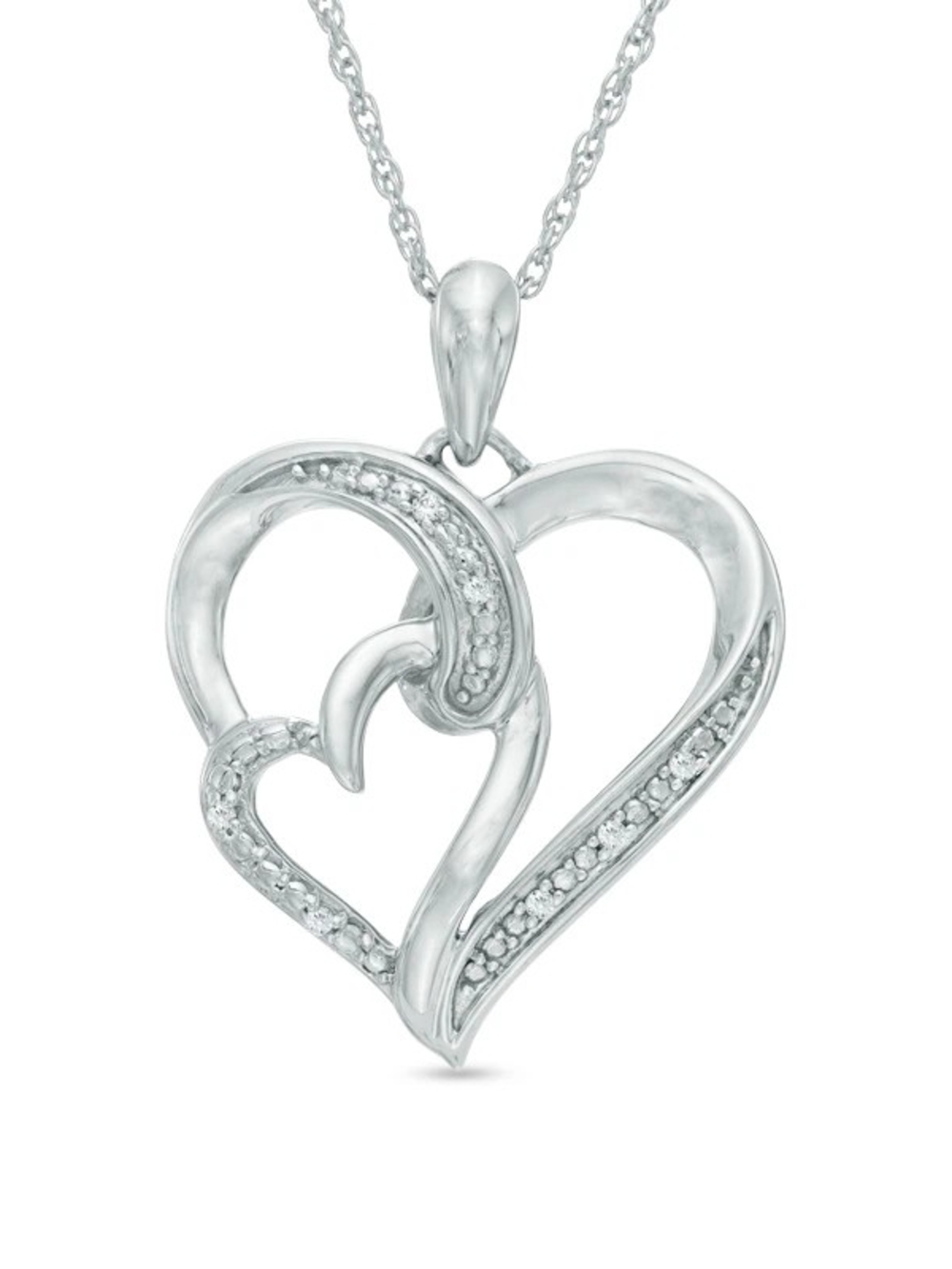 Peoples Diamond Accent Double Heart Pendant in Sterling Silver